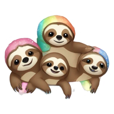 Kawaii rainbow pastel bedazzled family of sloths in a snow globe  sticker