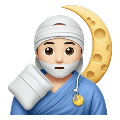 moon wrapped in bandage like “overworked” sticker