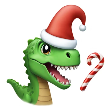 Happy dino with a Santa hat holding a candy cane  sticker