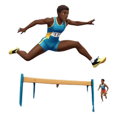 An icon of an athlete soaring over a hurdle, mid-jump, with a powerful form. The background features a vibrant stadium, with the track and hurdles in sharp focus, and a cheering crowd along the stands. The motion of the jump emphasizes speed and agility. Transparent background. sticker