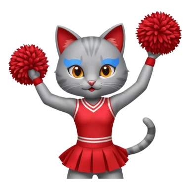 A cute sleek grey cat cheerleader twirling pom-poms with confident energy. sticker