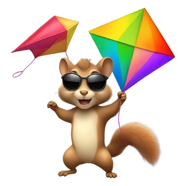 A squirrel flying a kite with sunglasses on sticker