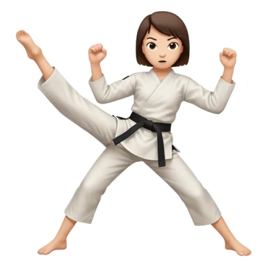 karate girl with black belt, brown short hair, kicking sticker