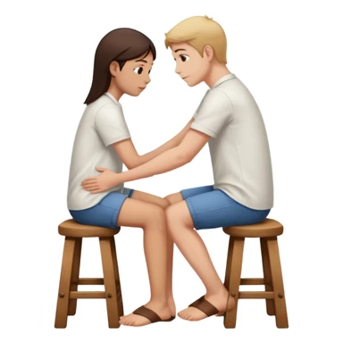 a person sitting on a stool with straight back turn in straight body putting their hands on both legs. sticker