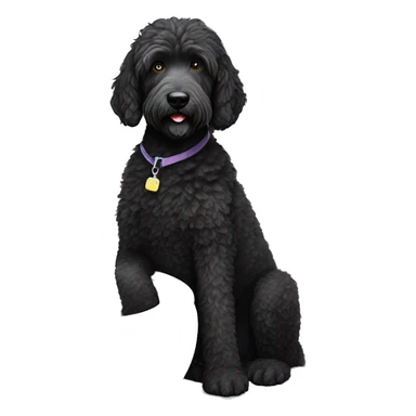 black labradoodle dog with some white on the chest and kin sitting on the toilet with a new paper in the paws sticker