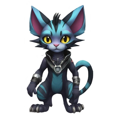 Cool Anthro Noivern-Litten-Sphynx-Pokémon with edgy stripes collar punk techwear Full Body sticker