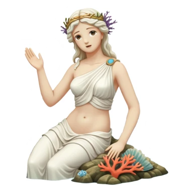 sunken white female greek statue, broken, include water and coral in the sea, sea weed, some sea animals sticker