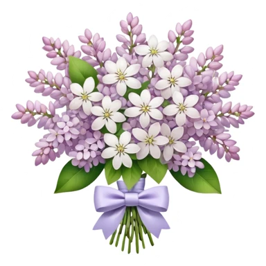 White   lilac flower bouquet with a bow tie sticker