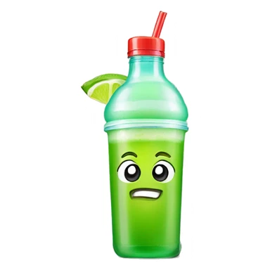 margarita with happy cartoon face and lime in a to go plastic bottle sticker