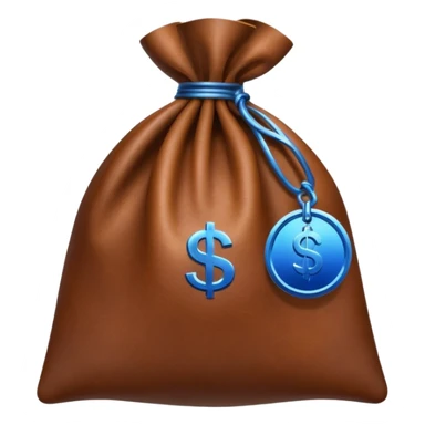 brown money bag with a blue coin  sticker