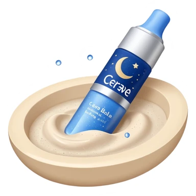 Small white CeraVe tube with blue label soft beige tip, with gentle light. Surrounded by tiny floating tear-shaped sparkles and crescent moon dust, hinting at dark circle repair. Emits a soothing blue-beige aura like a targeted eye revival spell. Compact, calming, and luminous — emoji-style. sticker