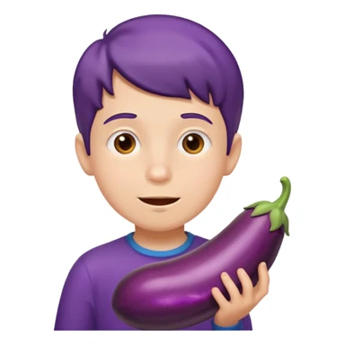 a boy eating a HUGE eggplant sticker