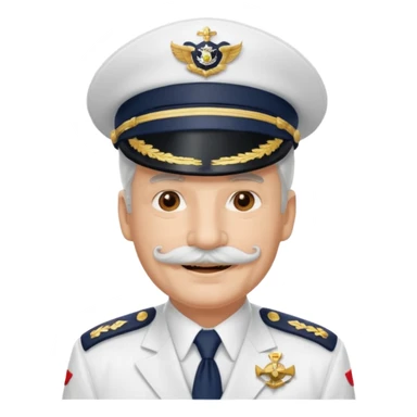 A light-skinned mid-aged man with brown eyes and white mustache, smiling while wearing a white captain’s hat with a navy emblem. sticker