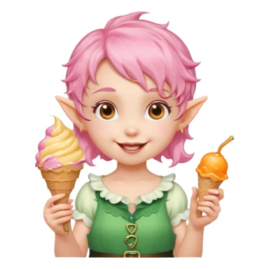 
baby girl elf in pink wavy short hair with orange ice cream




 sticker