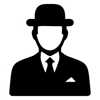 man in a vintage black and white suit, no facial hair, solid filled icon sticker