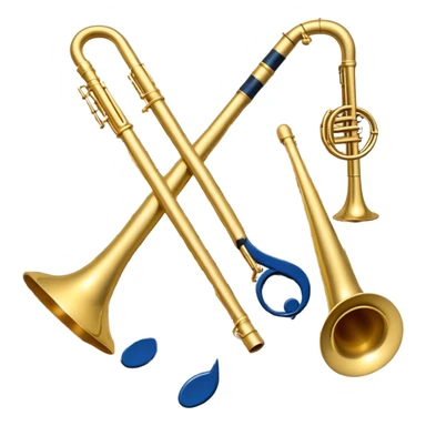 Create an elegant and artistic emoji that represents music arrangement and orchestration. The design should feature a conductor's baton, musical scores, and various orchestral instruments (drums, violin, trumpet, electric guitar, synthesizer). Incorporate flowing lines to represent harmony and orchestral balance, along with a subtle representation of sheet music. Use rich, classical colors like gold, silver, or deep blue, and create an atmosphere of sophistication and precision. The background should be transparent. sticker