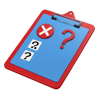 A red clipboard with a tactical scheme (X's and O's) crossed out and a question mark (?) above it. blue (#00A3E0) and red (#F9423A) sticker