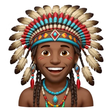 Black American man dark brown with dreads with a American Indian headdress with a laughing hard sticker