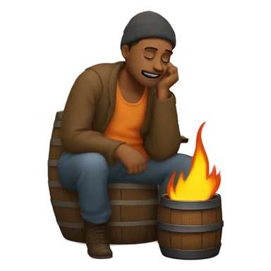 poor man warms himself by a barrel of firepoor man sitting by fire sticker