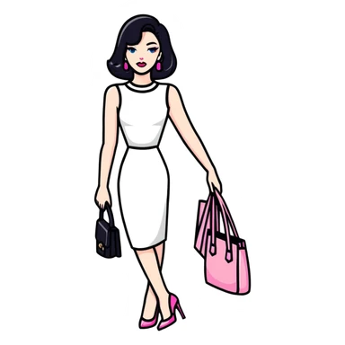 Girly fashion items like pink lipstick, high heels, and handbag sticker