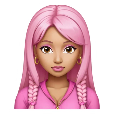 Nicki Minaj wearing a pink outfit with blonde and pink hair sticker
