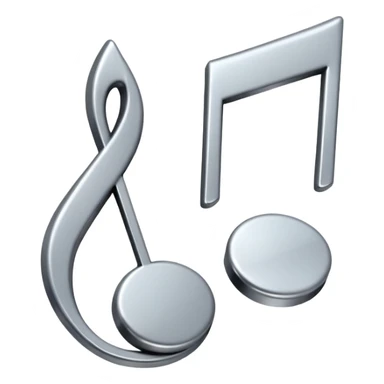 Minimal emoji icon of a single metallic silver music note, clean shape, smooth edges sticker