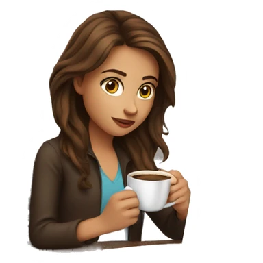 Brown haired girl drinking coffee in front of laptop sticker