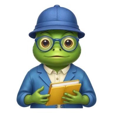 frog wearing yellow hat with glasses and blue book sticker