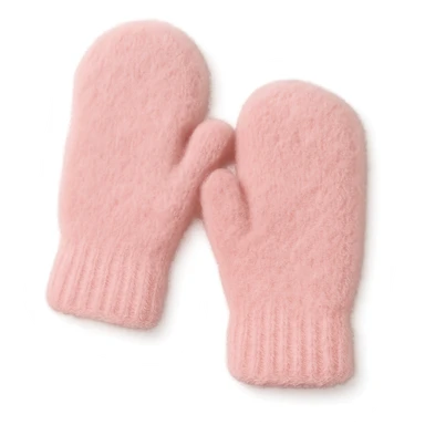 pink wool mittens, soft and fluffy ,remove background sticker