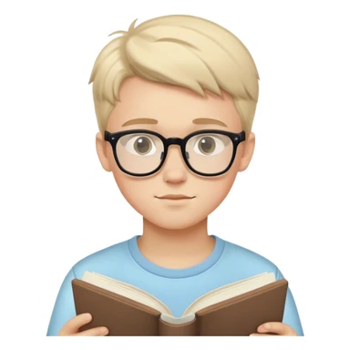 A handsome￼￼ white teenage boy wearing glasses, reading a book, with a pastel theme. sticker