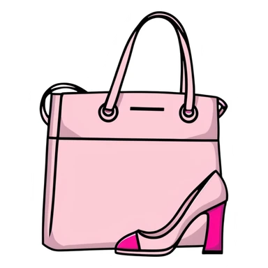 Girly fashion items like pink lipstick, high heels, and handbag sticker