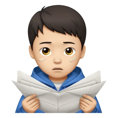 Envy - feeling of discontent at another\'s advantages or possessions - young chinese boy tearing up papers sticker