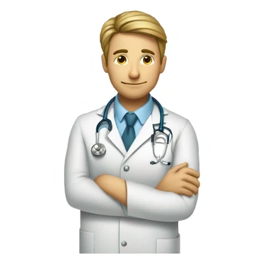 a doctor wearing stethoscope reading a report sticker