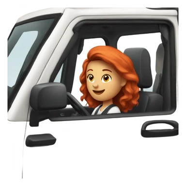 White Jeep with a red headed girl driving sticker