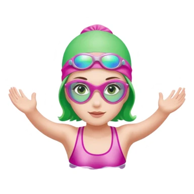 pretty girl with green eyes pink swim cap holographic swimming glasses and cute profesional swimmer pink swimsuit swimming sticker