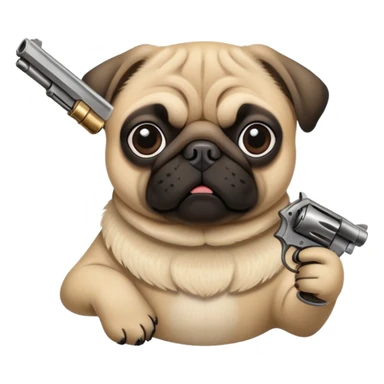 Pug with a revolver sticker