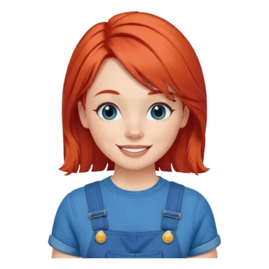redheaded girl with blue hair, 1960s hairstyle, blue overalls, no text, winking sticker