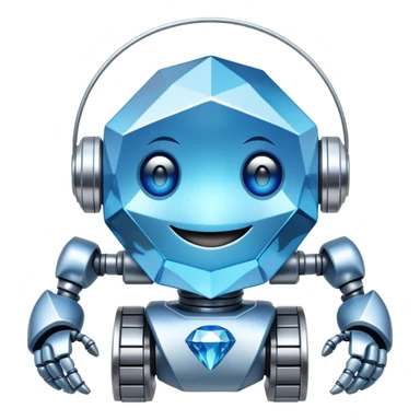 smiling robot and a large blue diamond sticker