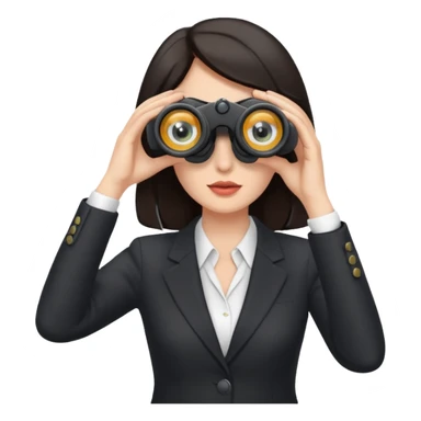 a white woman with dark hair in a business attire looking into binoculars sticker