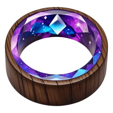 dark wood ring with epoxy resin in purple nd blue space colors and milki way crystal sticker
