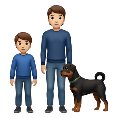 A boy with brown hair standing next to his rottweiler  sticker