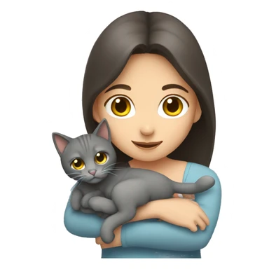 Brunette girl hugging gray cat sticker