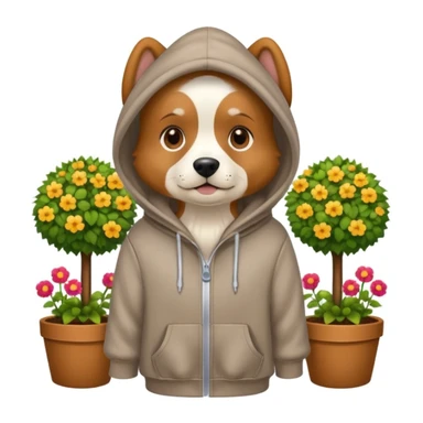 dog in a hoodie, garden background sticker