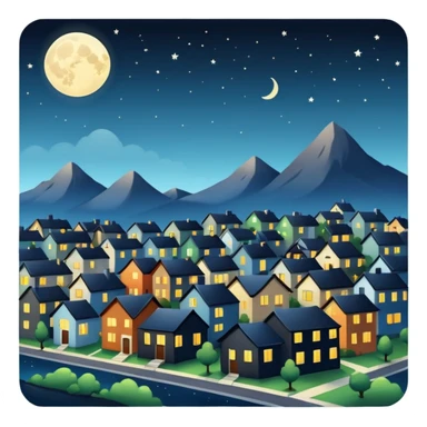 Night City with houses which look like this "🏠 🏡 🏘️" and the moon is "🌚" sticker