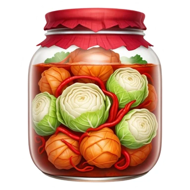 chopped up Kimchi Cinematic Realistic Kimchi Dish Emoji, depicted as spicy, fermented cabbage with vibrant red hues neatly served in a traditional jar, rendered with dynamic textures and bold, appetizing lighting. sticker