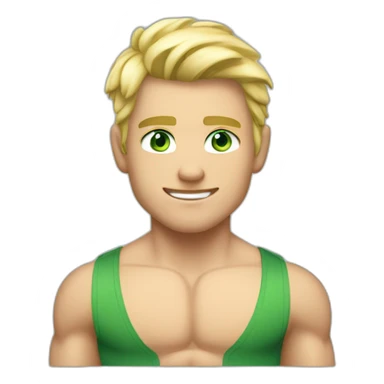 Muscular boy, shirt off, blond hair, green blueish eyes sticker