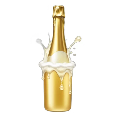 an open Champagne wine bottle popping and dripping from the top with foam sticker