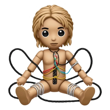woodoo doll tightly bound with tangled AUX cables. sticker