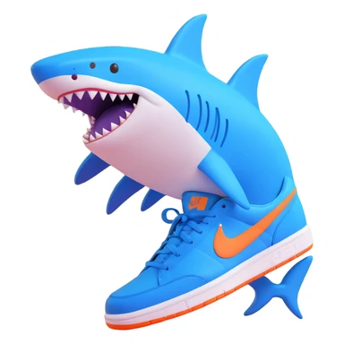 blue shark with blue Nike tennis shoes, close-up portrait sticker