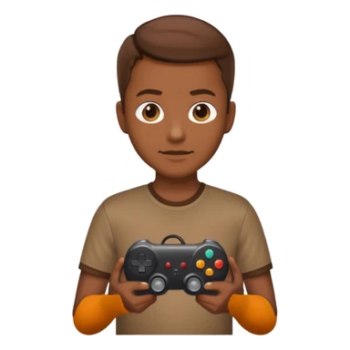 A standing walnut holding a game controller sticker
